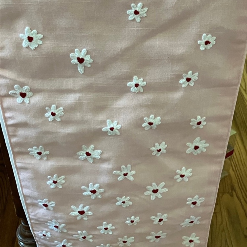 Floral Embroidered Pink Table Runner